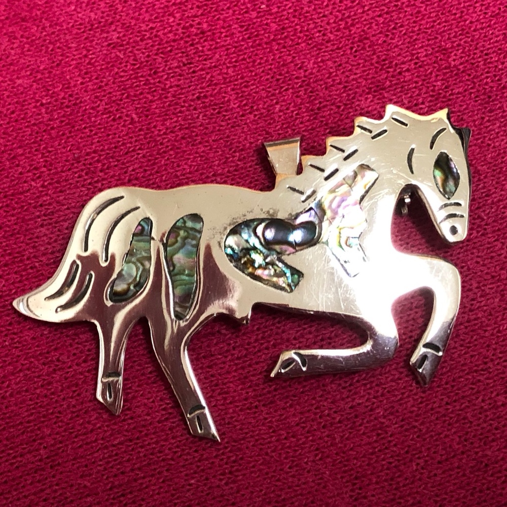 Sterling Silver Mexico Horse Pin Pendant Abalone